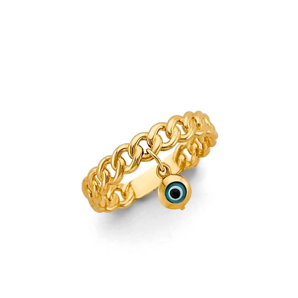 NEW 14K YELLOW GOLD HANGING EVIL EYE LINK RING (1 of 2)