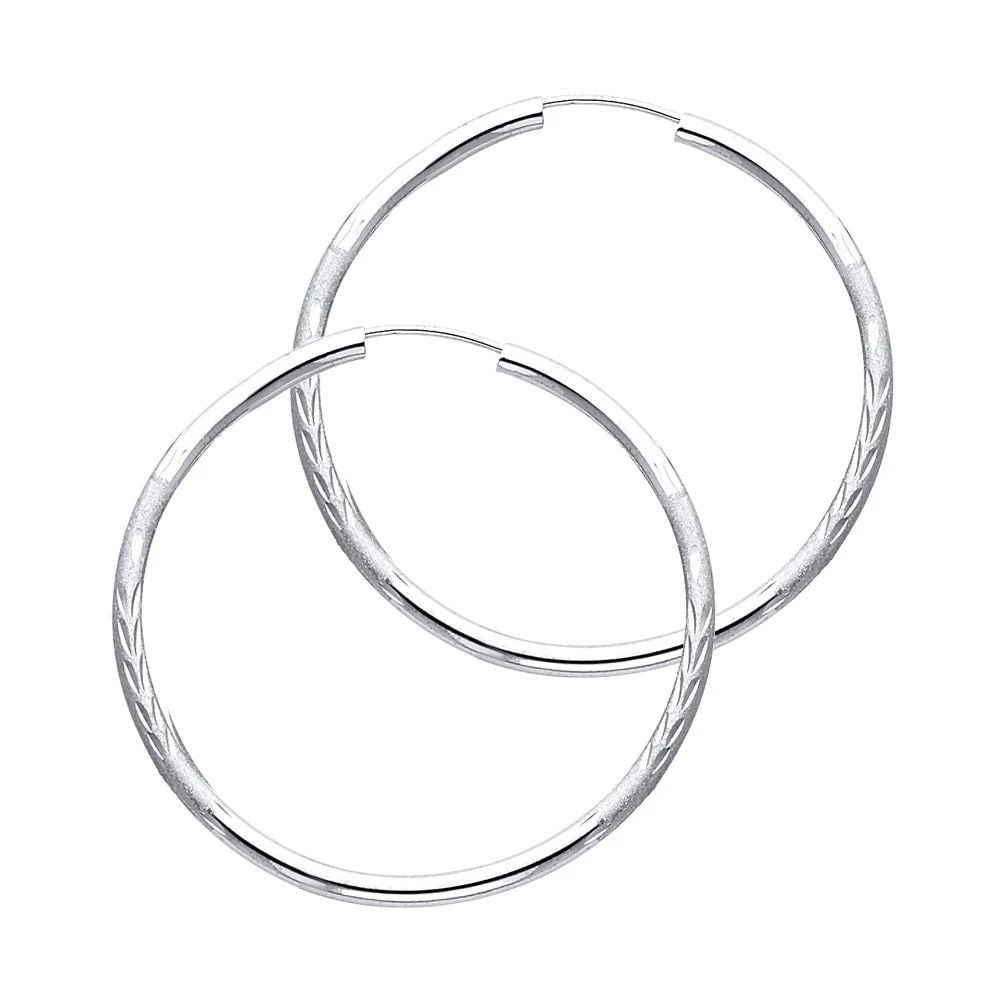 NEW 14K WHITE GOLD 2MM BUDDED DC ENDLESS HOOP EARRINGS (40MM) (1 of 2)