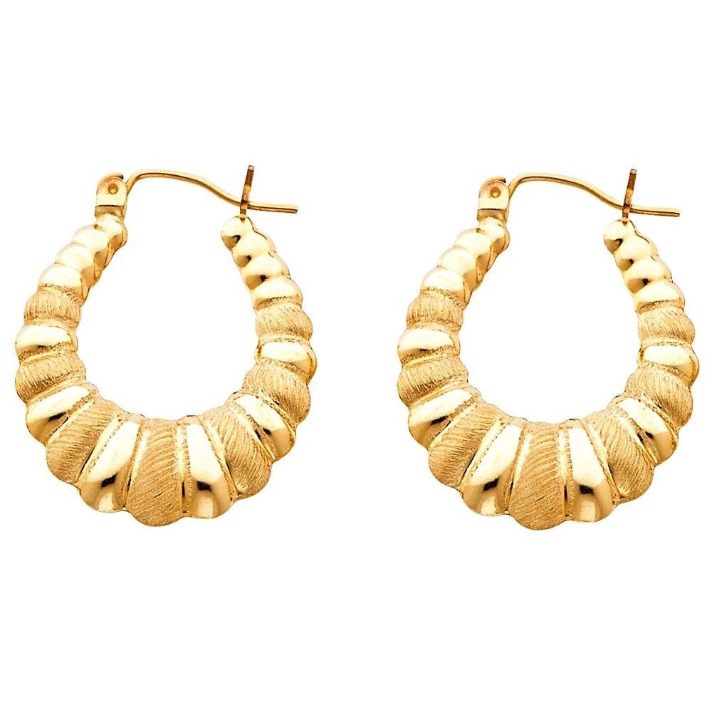 NEW 14K YELLOW GOLD FANCY HOLLOW HOOP EARRINGS (1 of 2)