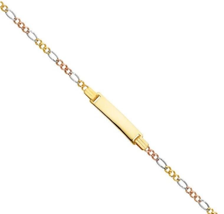 NEW 14K FIGARO 3+1 TRI COLOR BABY ID BRACELET (1 of 2)
