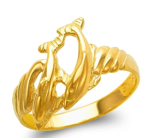NEW 14K YELLOW GOLD LADIES DOUBLE DOLPHIN DESIGN RING (1 of 2)