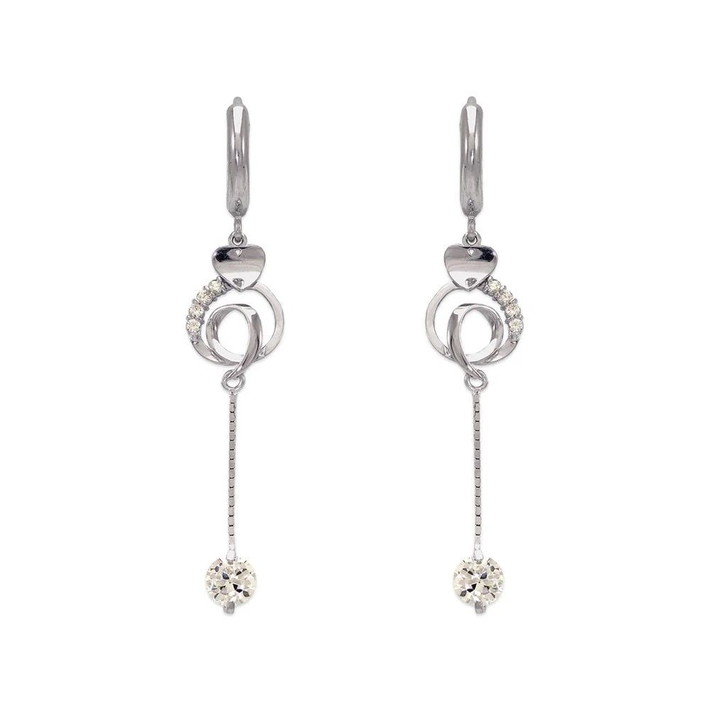 NEW 14K WHITE GOLD FANCY HEART DANGLING EARRINGS: NEW 14K WHITE GOLD FANCY HEART DANGLING EARRINGS FANCY HEART DANGLING EARRINGS NEW 14K WHITE GOLD Width: Approx. 12x50mm Apx WEIGHT: 2.6g
