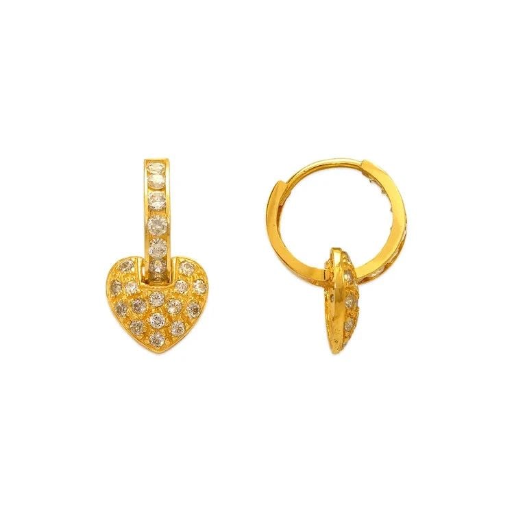 NEW 14K YELLOW GOLD 19MM FANCY HEART HUGGIE EARRINGS: NEW 14K YELLOW GOLD 19MM FANCY HEART HUGGIE EARRINGS 19MM FANCY HEART HUGGIE EARRINGS NEW 14K YELLOW GOLD Width: Approx. 9x19mm Apx WEIGHT: 2.6g