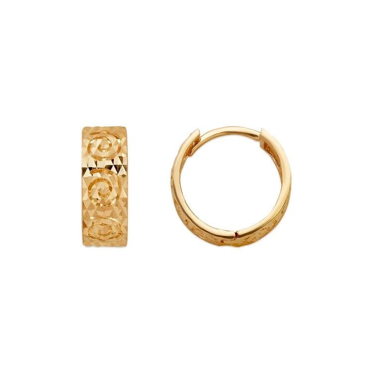 NEW 14K YELLOW GOLD 14MM DIAMOND CUT HUGGIE EARRINGS: NEW 14K YELLOW GOLD 14MM DIAMOND CUT HUGGIE EARRINGS 14MM DIAMOND CUT HUGGIE EARRINGS NEW 14K YELLOW GOLD Width: Approx. 6x14mm Apx WEIGHT: 2.6g