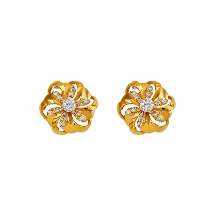 NEW 14K YELLOW GOLD FANCY FLOWER STUD EARRINGS (1 of 2)