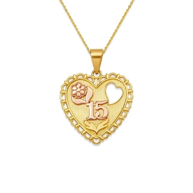 NEW 14K TWO TONE GOLD 15 ANOS ROSE HEART PENDANT: NEW 14K TWO TONE GOLD 15 ANOS ROSE HEART PENDANT15 ANOS ROSE HEART PENDANTNEW 14KTWO TONE GOLDApx. WIDTH: 22x22mmApx WEIGHT: 2.6g