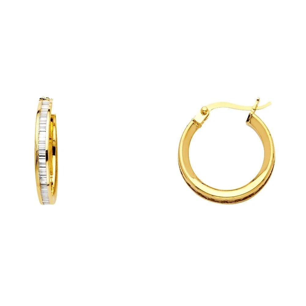 NEW 14K YELLOW GOLD BAGUETTES CHANNEL HOOP EARRINGS (1 of 2)