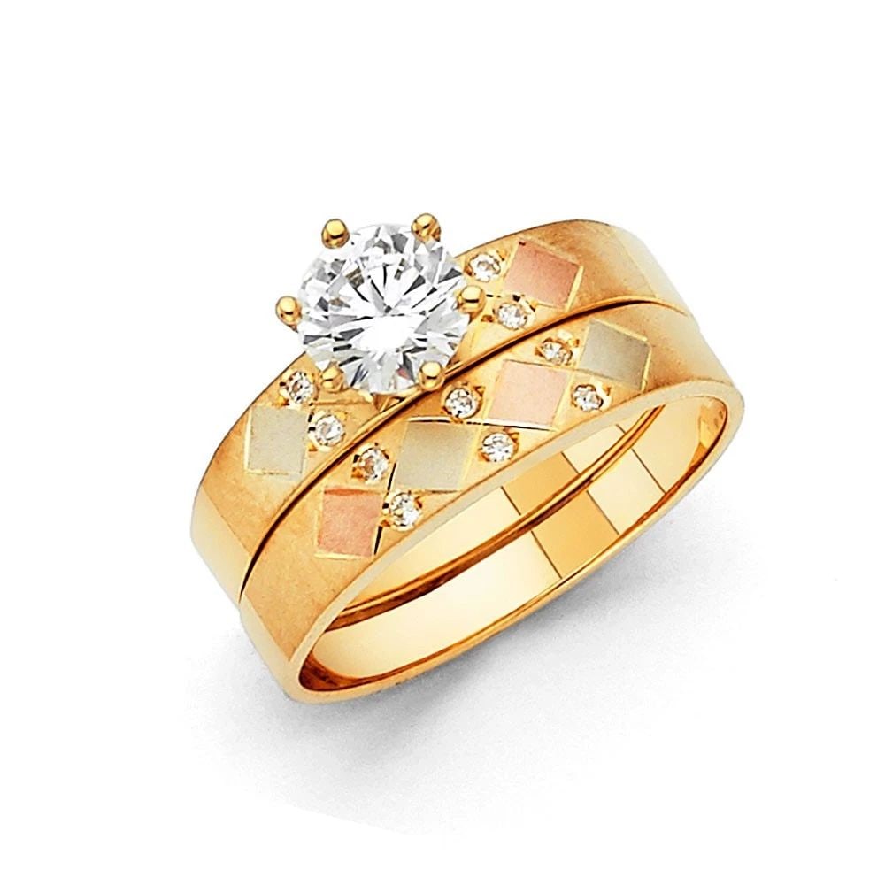 NEW 14K TRI COLOR GOLD ENGAGEMENT RING: NEW 14K TRI COLOR GOLD ENGAGEMENT RINGENGAGEMENT RINGNEW 14KTRI COLOR GOLDWIDTH: 4 mmAverage Apx. WEIGHT: 2.6g