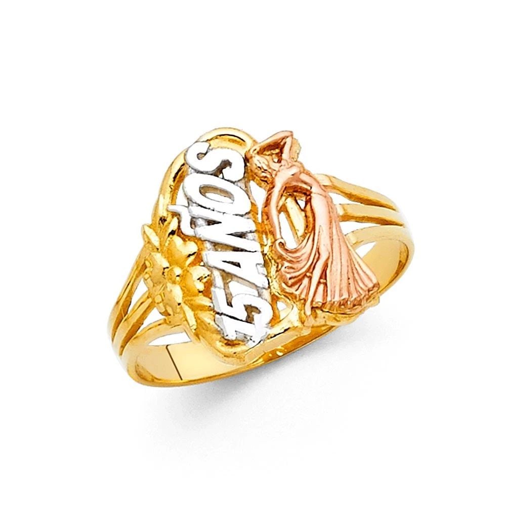 NEW 14K TRI COLOR GOLD 15 YEARS RING - SIZE 7: NEW 14K TRI COLOR GOLD 15 YEARS RING15 YEARS RINGNEW 14KTRI COLOR GOLDWIDTH: 15 mmAverage Apx. WEIGHT: 2.6g