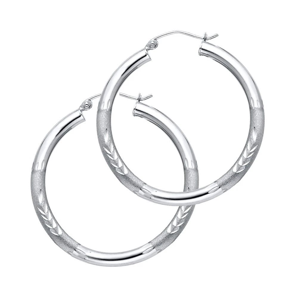 NEW 14K WHITE GOLD 3MM BUDDED DC HOOP EARRINGS (1 of 2)