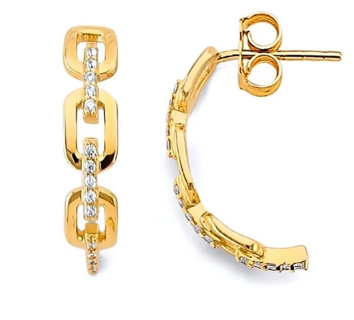 NEW 14K YELLOW GOLD LINK STYLE PUSH BACK EARRINGS (1 of 2)