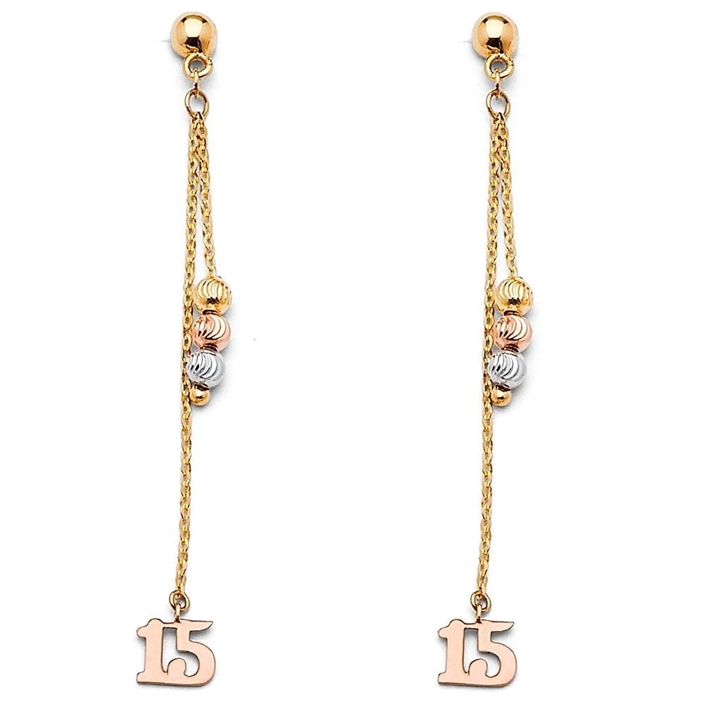 NEW 14K TRI COLOR GOLD HANGING EARRINGS: NEW 14K TRI COLOR GOLD HANGING EARRINGSHANGING EARRINGSNEW 14KTRI COLOR GOLDHEIGHT - 45 mmWIDTH - 5 mmApx WEIGHT - 1.9 g