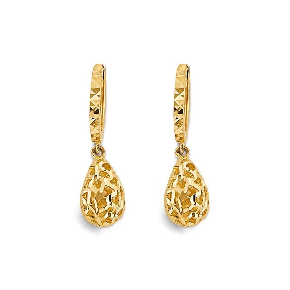 NEW 14K YELLOW GOLD HANGING BALL HUGGIES EARRINGS (1 of 2)