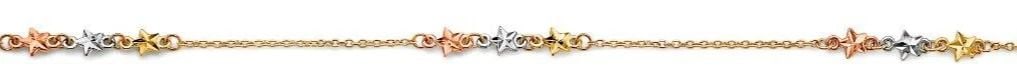 NEW 14K TRI COLOR GOLD LIGHT STAR ANKLET: NEW 14K TRI COLOR GOLD LIGHT ANKLETLIGHT CHARM ANKLETNEW 14KTWO TONE GOLDLENGTH - 7inApx WEIGHT - 1.8g