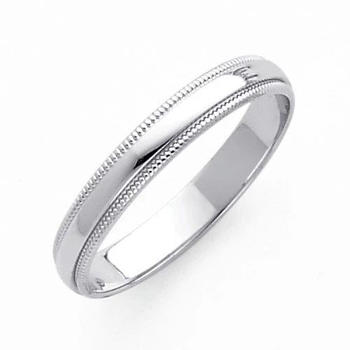NEW 14K WHITE GOLD 3MM MILGRAIN WEDDING BAND: NEW 14K WHITE GOLD 3MM MILGRAIN WEDDING BAND3MM MILGRAIN WEDDING BANDNEW 14KWHITE GOLDWIDTH: 3 mmAverage Apx. WEIGHT: 1.81 g