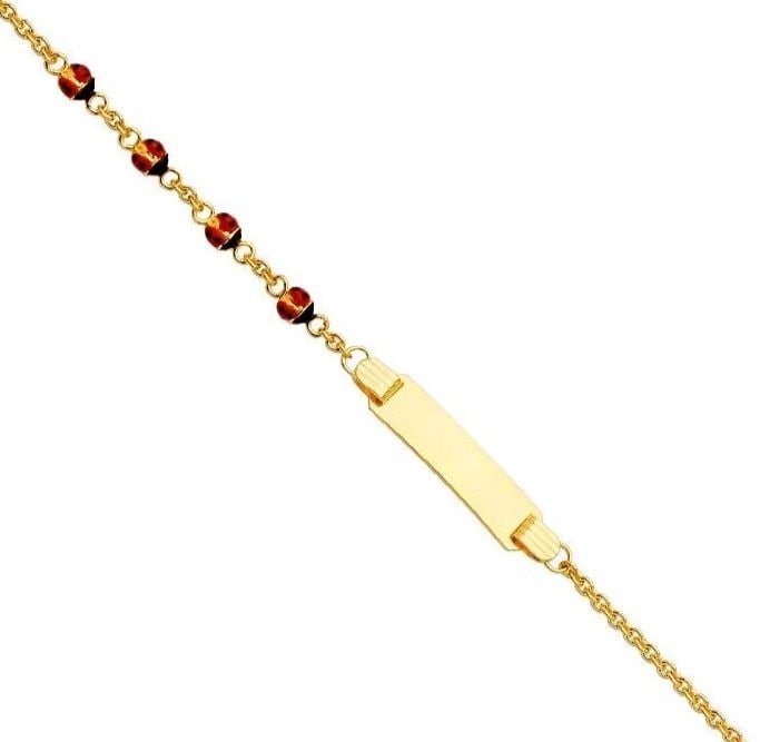 NEW 14K YELLOW GOLD BABY ID BRACELET WITH LADY BUG: NEW 14K YELLOW GOLD BABY ID BRACELET WITH LADY BUGBABY ID BRACELET WITH LADY BUGNEW 14KYELLOW GOLDLENGTH - 5+1inApx WEIGHT - 2.5g