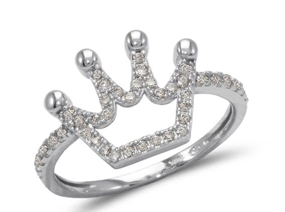 NEW 14K WHITE GOLD LADIES FANCY WHITE CROWN RING: NEW 14K WHITE GOLD LADIES FANCY WHITE CROWN RINGLADIES FANCY WHITE CROWN RINGNEW 14KWHITE GOLDApx. WIDTH: 11mmApx. WEIGHT: 2.5g