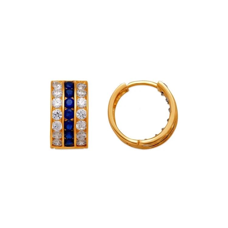 NEW 14K YELLOW GOLD 12MM BLUE HUGGIE EARRINGS: NEW 14K YELLOW GOLD 12MM BLUE HUGGIE EARRINGS12MM BLUE HUGGIE EARRINGSNEW 14KYELLOW GOLDWidth: Approx. 12mmApx WEIGHT: 2.5g