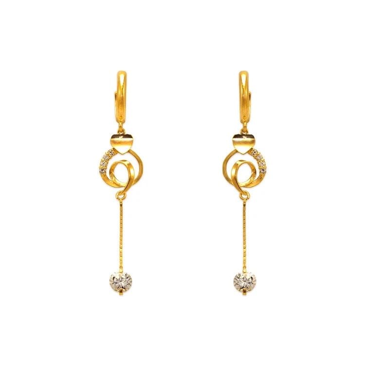 NEW 14K YELLOW GOLD FANCY HEART DANGLING EARRINGS: NEW 14K YELLOW GOLD FANCY HEART DANGLING EARRINGSFANCY HEART DANGLING EARRINGSNEW 14KYELLOW GOLDWidth: Approx. 12x50mmApx WEIGHT: 2.5g