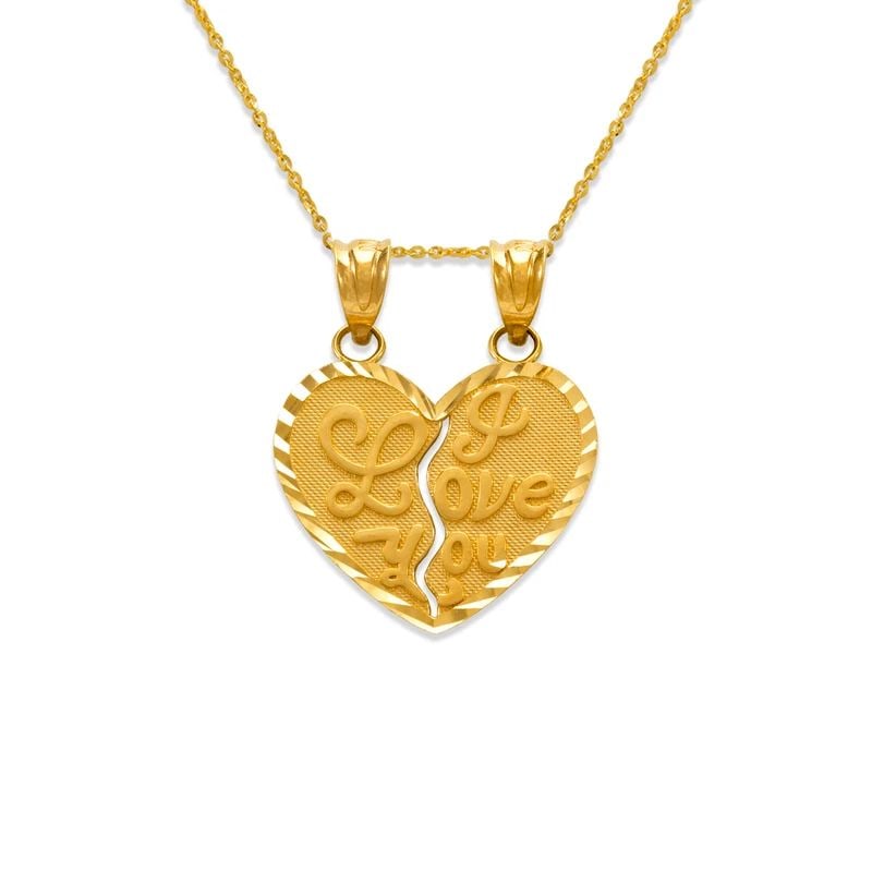 NEW 14K YELLOW GOLD TWO-PIECE I LOVE YOU HEART PENDANT (1 of 2)