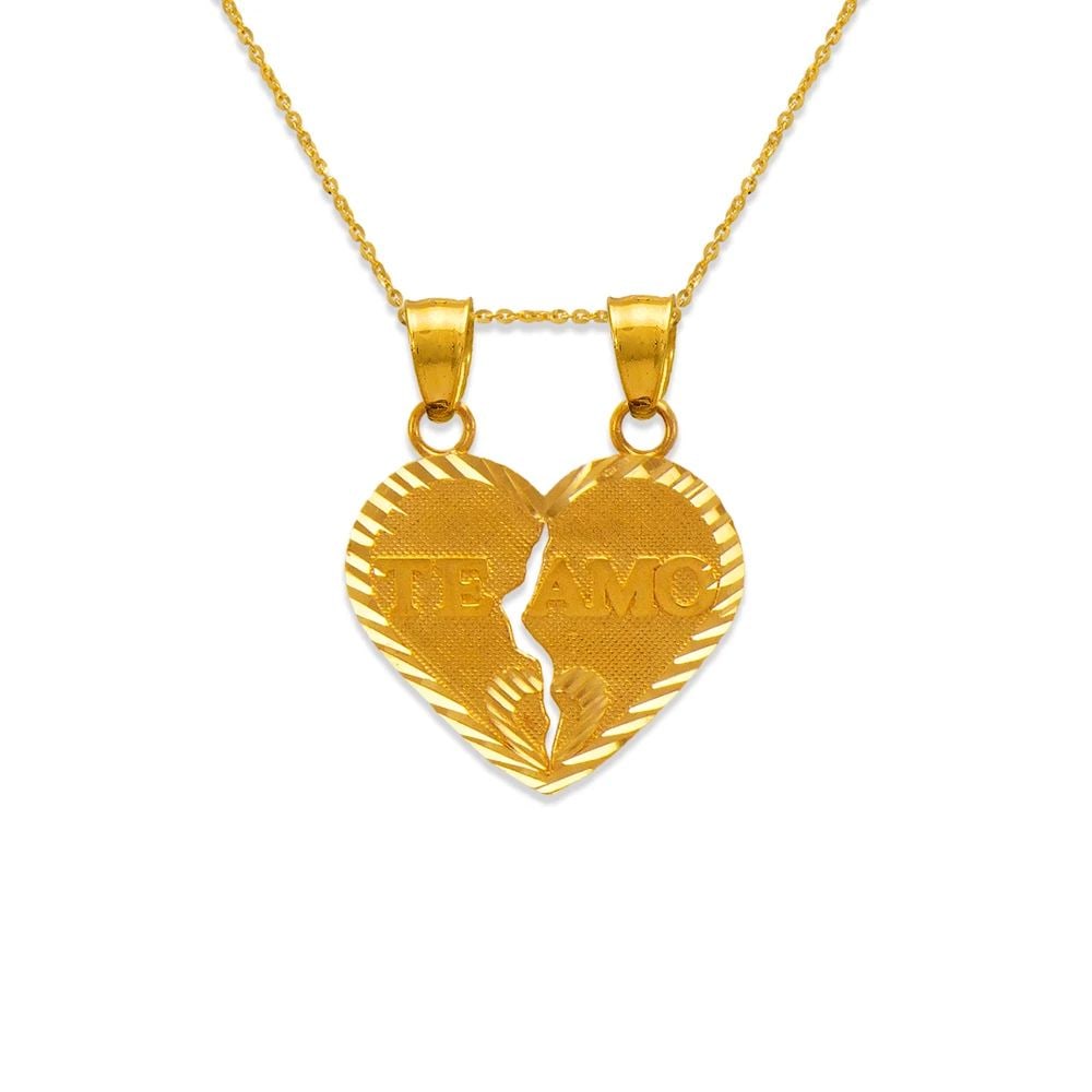 NEW 14K YELLOW GOLD 21MM TWO-PIECE TE AMO HEART PENDANT: NEW 14K YELLOW GOLD 21MM TWO-PIECE TE AMO HEART PENDANT21MM TWO-PIECE TE AMO HEART PENDANTNEW 14KYELLOW GOLDApx. WIDTH: 21x18mmApx WEIGHT: 2.5g