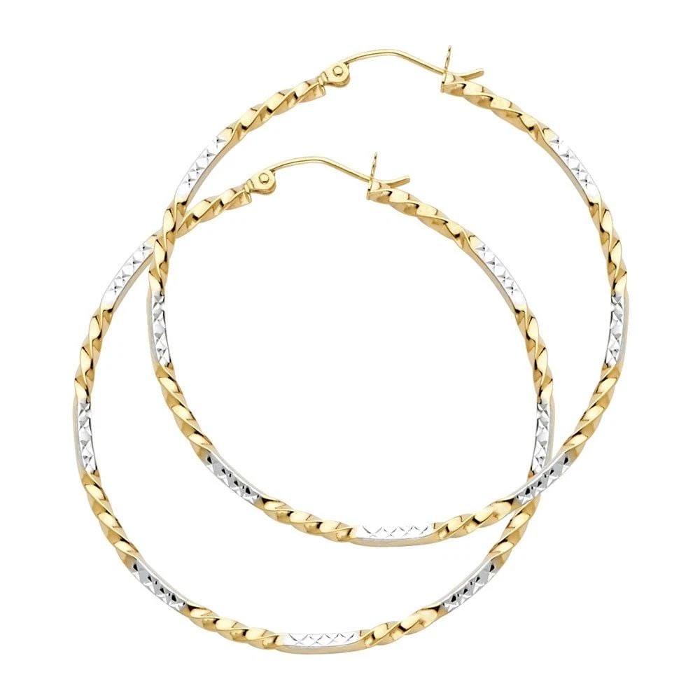 NEW 14K TWO TONE GOLD CURLED HOOP EARRINGS: NEW 14K TWO TONE GOLD CURLED HOOP EARRINGSCURLED HOOP EARRINGSNEW 14KTWO TONE GOLDHeight : 35 mmWidth : 35 mmWeight : 1.9g