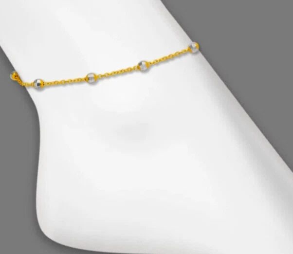 NEW 14K TWO TONE GOLD STAZIONE BEAD ROLO ANKLET (1 of 2)