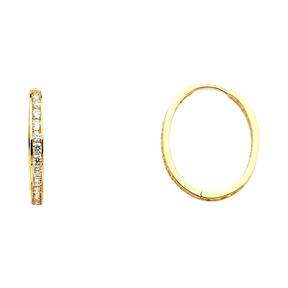 NEW 14K YELLOW GOLD ROUND CHANNEL OVAL HOOP EARRINGS (1 of 2)