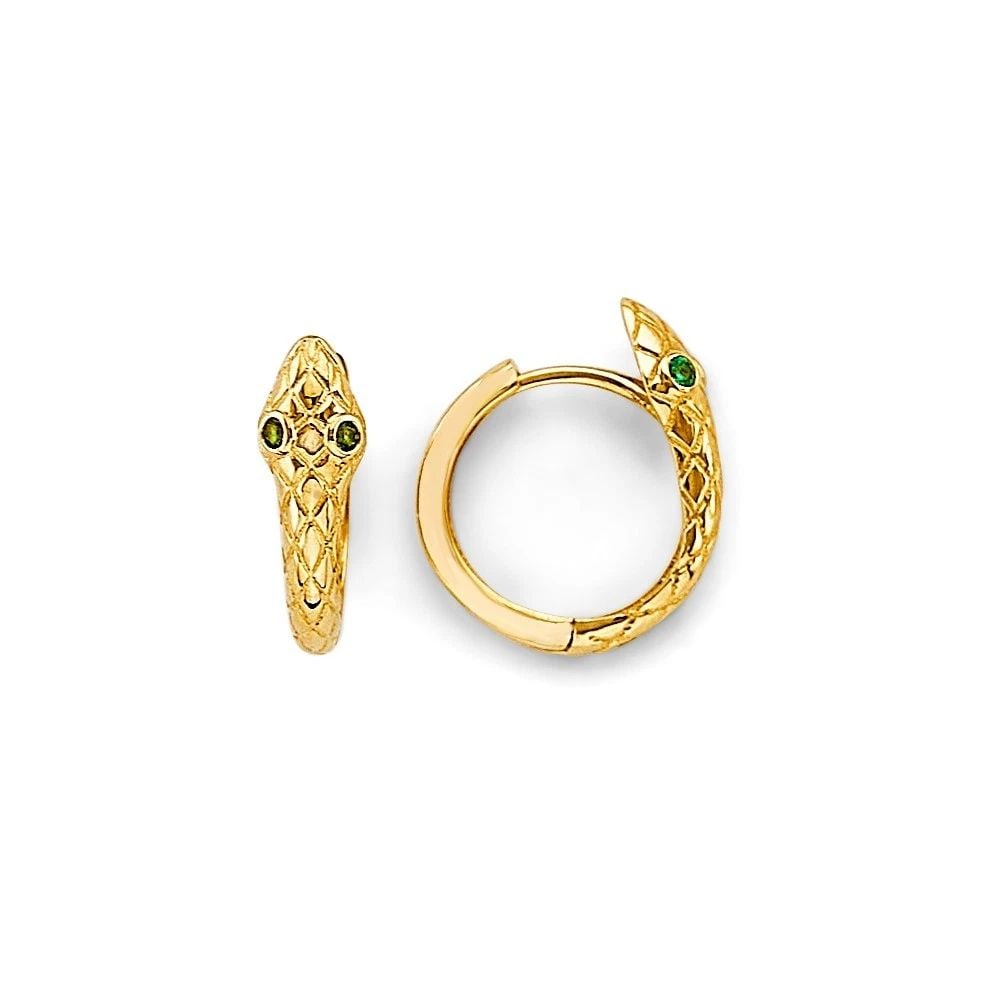 NEW 14K YELLOW GOLD SNAKE HUGGIES EARRINGS: NEW 14K YELLOW GOLD SNAKE HUGGIES EARRINGSSNAKE HUGGIES EARRINGSNEW 14K YELLOW GOLDHEIGHT - 12 mmWIDTH - 12 mmApx WEIGHT - 1.9 g
