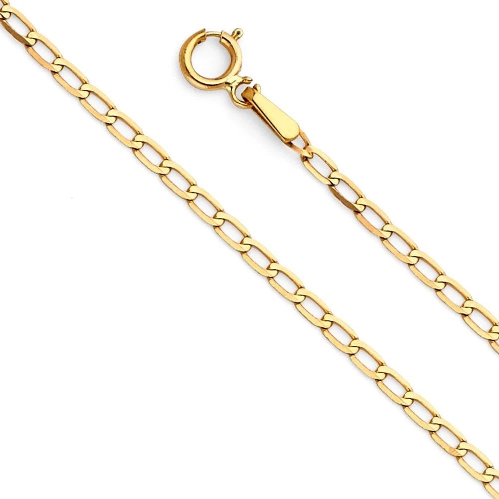 NEW 14K YELLOW GOLD FIGARO 1/1 OPEN 050 CHAIN: 14K YELLOW GOLD FIGARO 1/1 OPEN 050 CHAINFIGARO 1/1 OPEN 050 CHAINNEW 14KYELLOW GOLDWIDTH: mmAVERAGE Apx WEIGHT: 1.8g