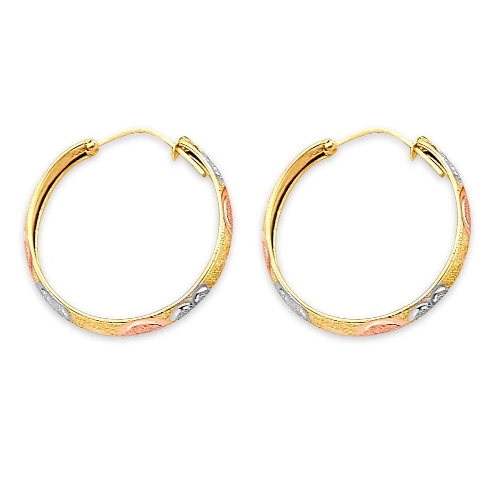 NEW 14K TRI COLOR GOLD DC HEART HOOP EARRINGS: NEW 14K TRI COLOR GOLD DC HEART HOOP EARRINGSDC HEART HOOP EARRINGSNEW 14KTRI COLOR GOLDHEIGHT - 25 mmWIDTH - 25 mmApx WEIGHT - 1.9 g