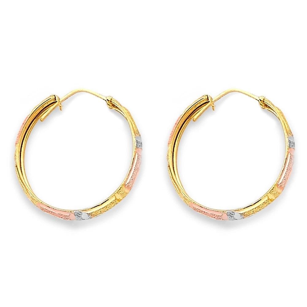 NEW 14K TRI COLOR GOLD DC GREEK DESIGN HOOP EARRINGS: NEW 14K TRI COLOR GOLD DC GREEK DESIGN HOOP EARRINGSDC GREEK DESIGN HOOP EARRINGSNEW 14KTRI COLOR GOLDHEIGHT - 25 mmWIDTH - 25 mmApx WEIGHT - 1.9 g