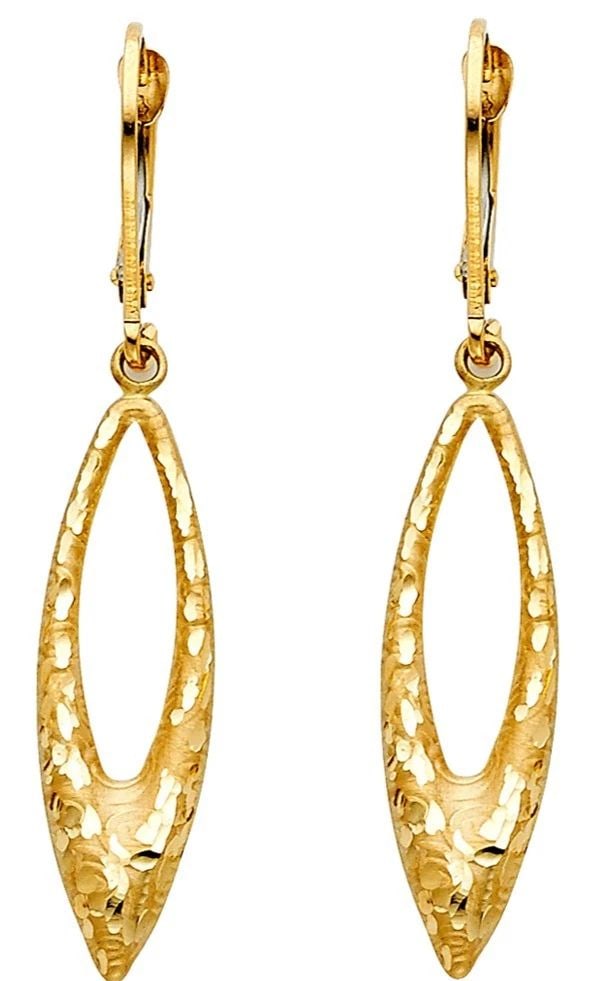 NEW 14K YELLOW GOLD FANCY HOLLOW EARRINGS WITH LEVER BACK (1 of 2)