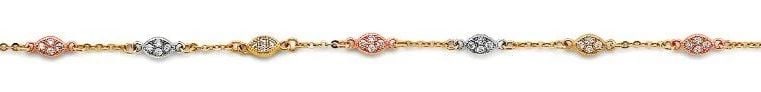 NEW 14K TRI COLOR GOLD LIGHT ANKLET (9+1): NEW 14K TRI COLOR GOLD LIGHT ANKLET GOLD LIGHT ANKLETNEW 14KTWO TONE GOLDC ZLENGTH - 9inApx WEIGHT - 1.8g