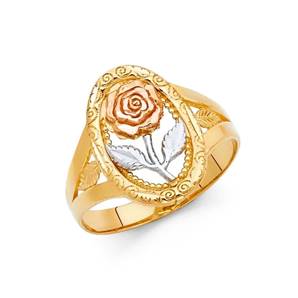 NEW 14K TRI COLOR GOLD FLOWER RING: NEW 14K TRI COLOR GOLD FLOWER RINGFLOWER RINGNEW 14KTRI COLOR GOLDWIDTH: 16 mmAverage Apx. WEIGHT: 2.4 g