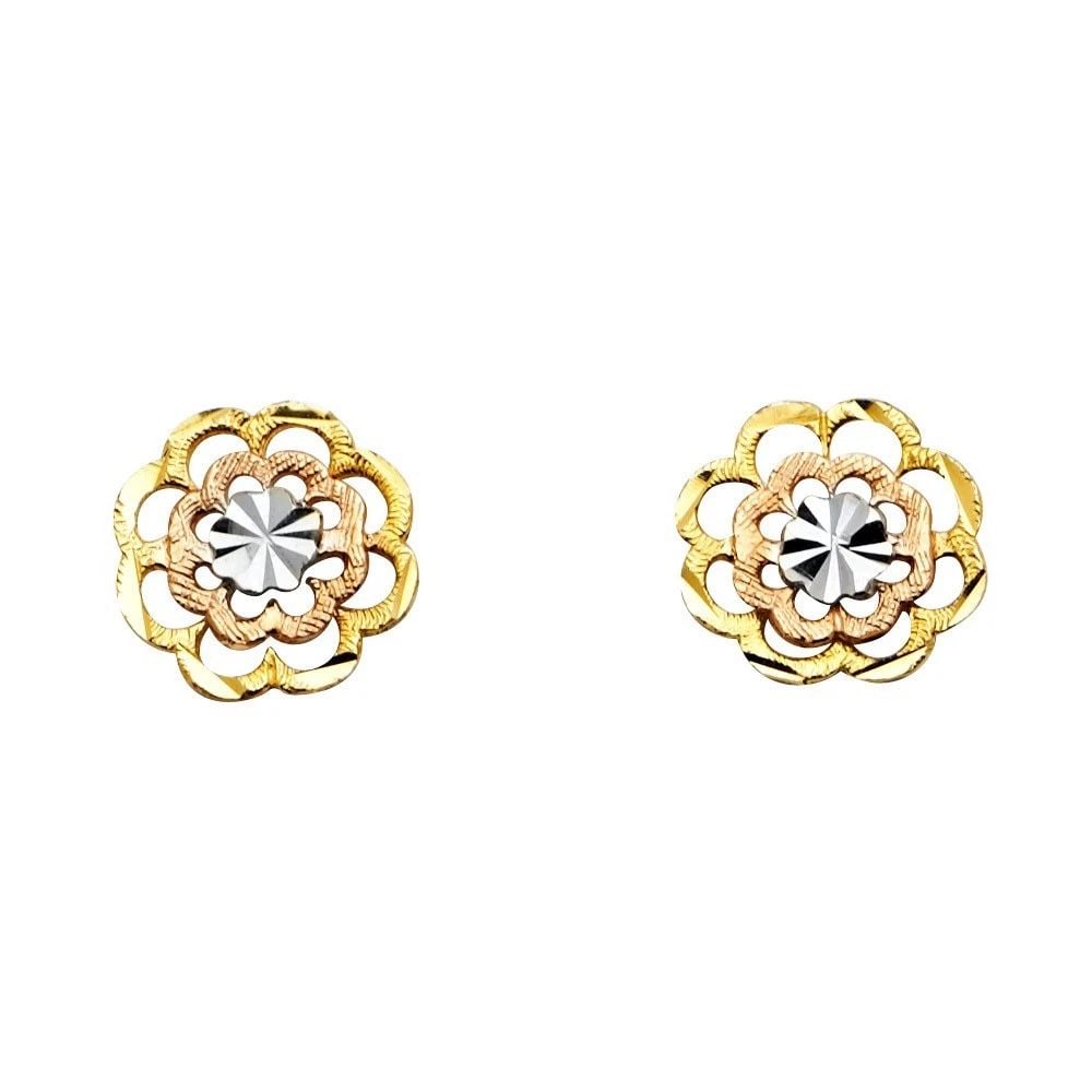 NEW 14K TRI COLOR GOLD FLOWER POST EARRINGS (1 of 2)