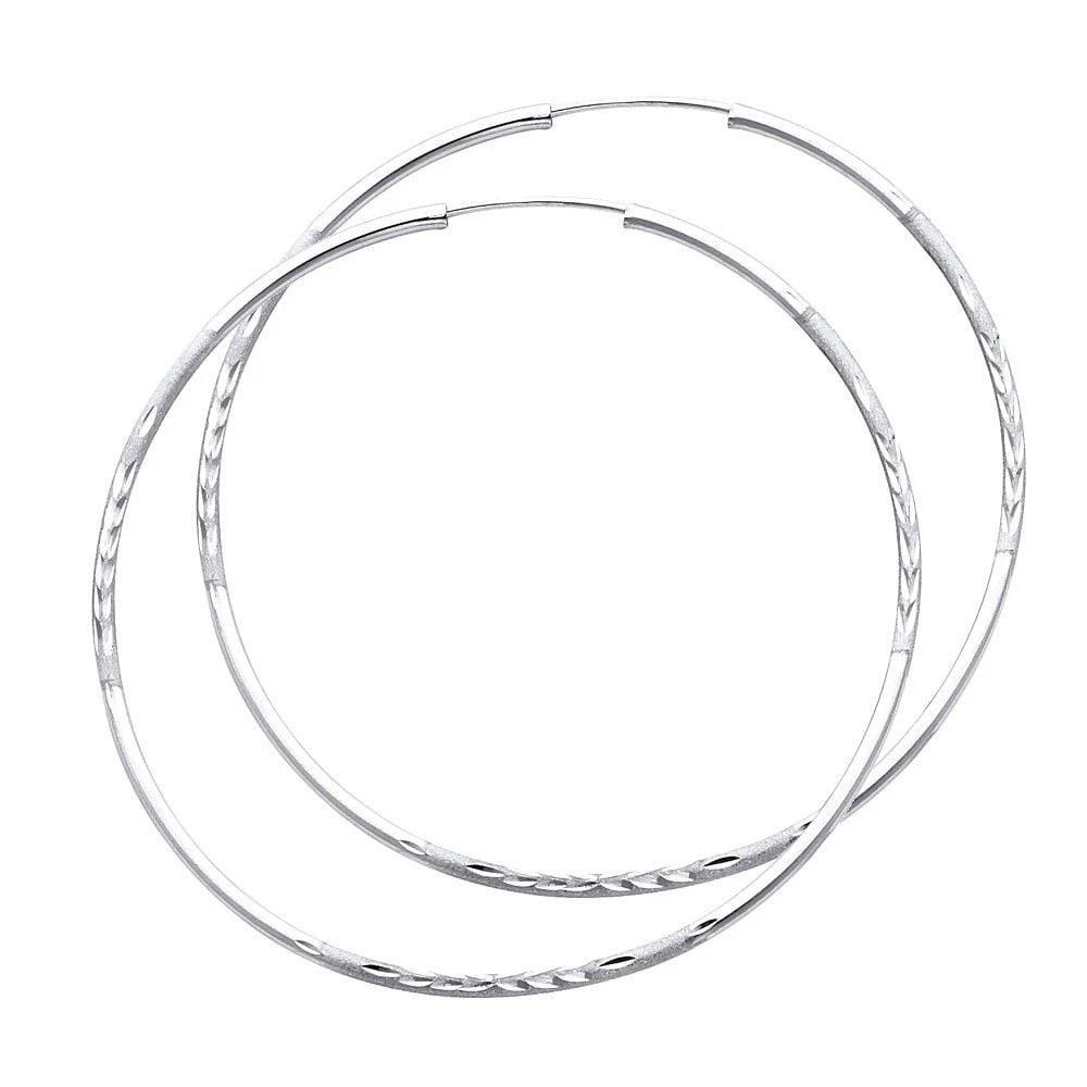NEW 14K WHITE GOLD 1.5MM BUDDED DC ENDLESS HOOP EARRINGS (55MM) (1 of 2)