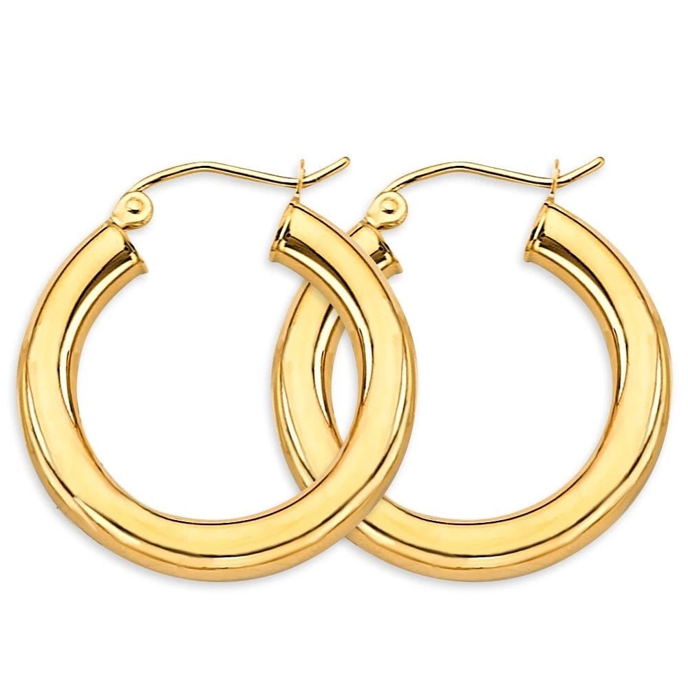 NEW 14K YELLOW GOLD 3.8MM POLISH ROUND TUBE HOOP EARRINGS: NEW 14K YELLOW GOLD 3.8MM POLISH ROUND TUBE HOOP EARRINGS3.8MM POLISH ROUND TUBE HOOP EARRINGSNEW 14K YELLOW GOLDHEIGHT - 25 mmWIDTH - 25 mmApx WEIGHT - 1.8 g