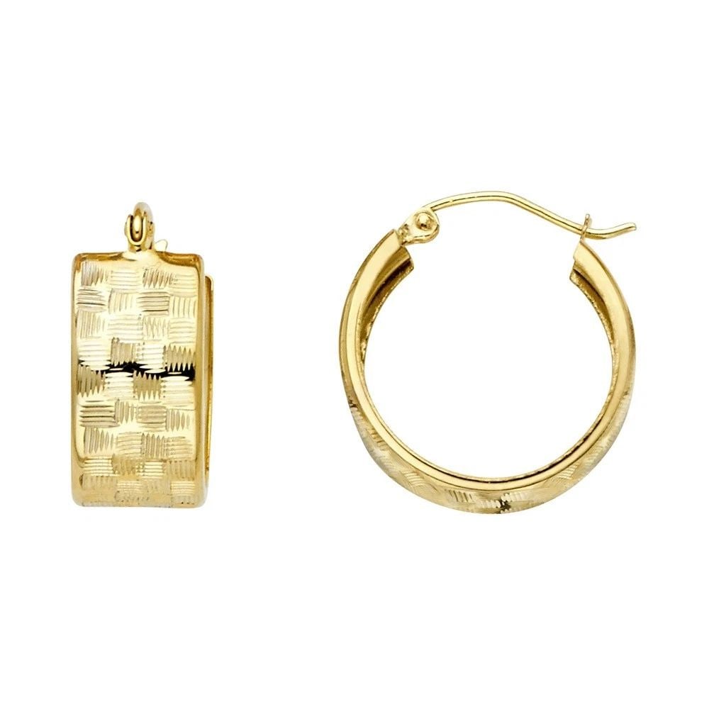 NEW 14K YELLOW GOLD ST WIDE SP DC HOOP EARRINGS (1 of 2)