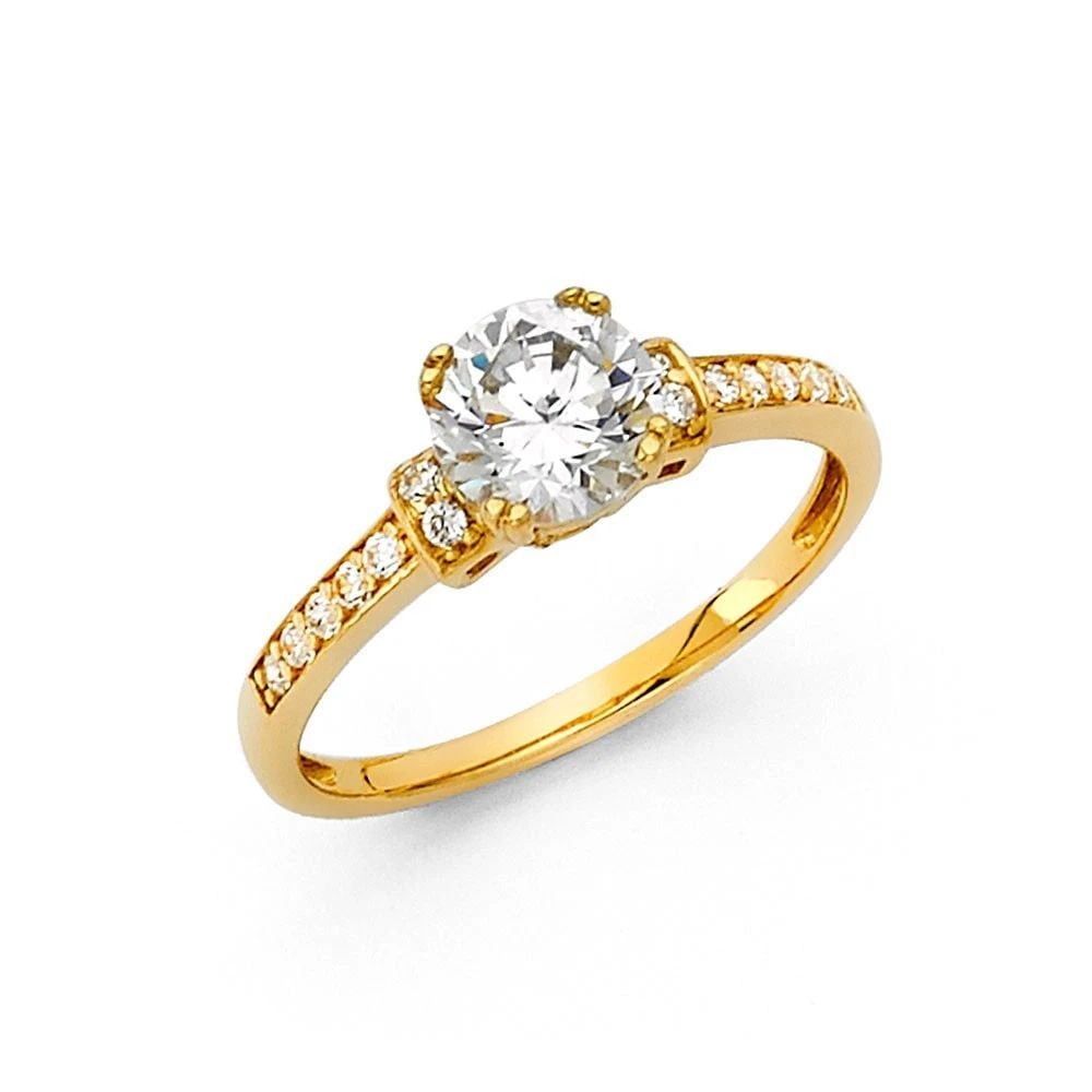 NEW 14K YELLOW GOLD ROUND ENGAGEMENT RING WITH ROUND SIDE: NEW 14K YELLOW GOLD ROUND ENGAGEMENT RING WITH ROUND SIDEROUND ENGAGEMENT RING WITH ROUND SIDENEW 14KYELLOW GOLDWIDTH: 2.5 mmApx. WEIGHT: 2.44 g