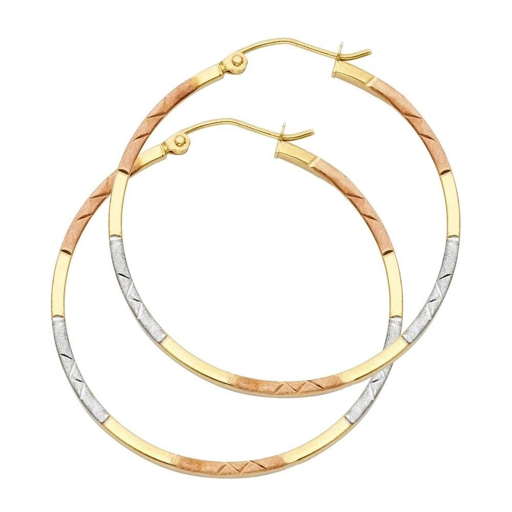 NEW 14K TRI COLOR GOLD DC SQUARE HOOP EARRINGS: NEW 14K TRI COLOR GOLD DC SQUARE HOOP EARRINGSDC SQUARE HOOP EARRINGSNEW 14KTRI COLOR GOLDHEIGHT - 35 mmWIDTH - 35 mmApx WEIGHT - 1.8 g