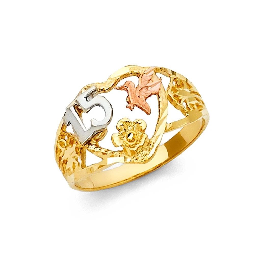 NEW 14K TRI COLOR GOLD 15 YEARS RING -SIZE 7: NEW 14K TRI COLOR GOLD 15 YEARS RING15 YEARS RINGNEW 14KTRI COLOR GOLDWIDTH : 11 mmWEIGHT : 2.4g