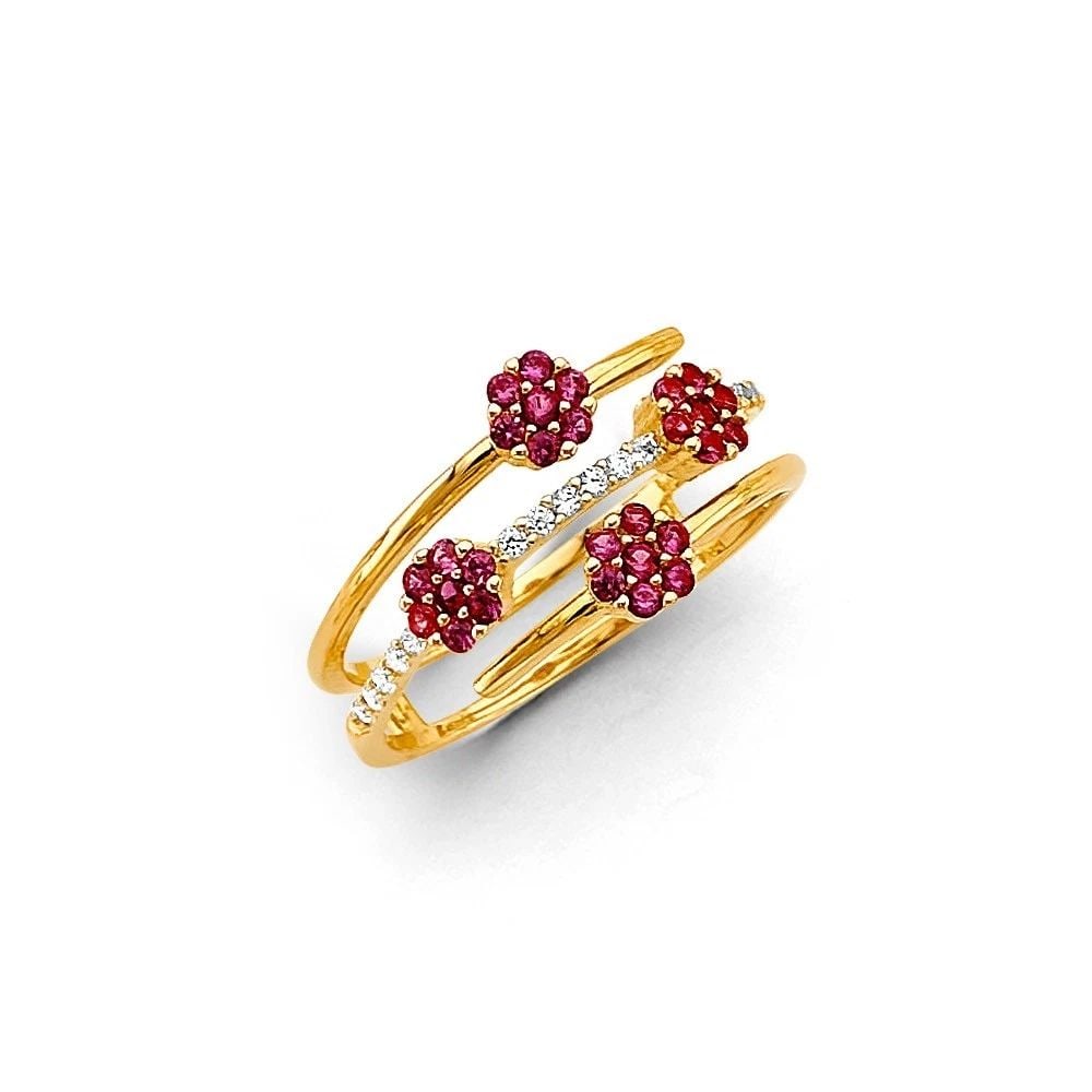 NEW 14K YELLOW GOLD FLOWER RED RING (1 of 2)