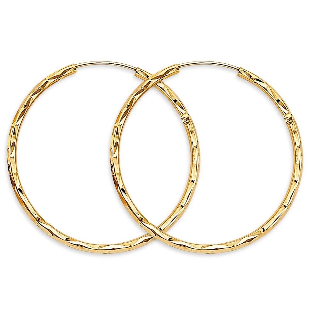 NEW 14K YELLOW GOLD 1.8MM SHINY DC ENDLESS HOOP EARRINGS (35MM) (1 of 2)