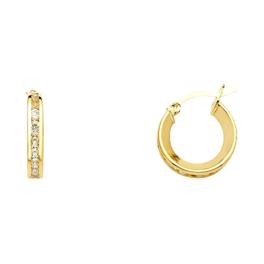 NEW 14K YELLOW GOLD ROUND CHANNEL HOOP EARRINGS (1 of 2)