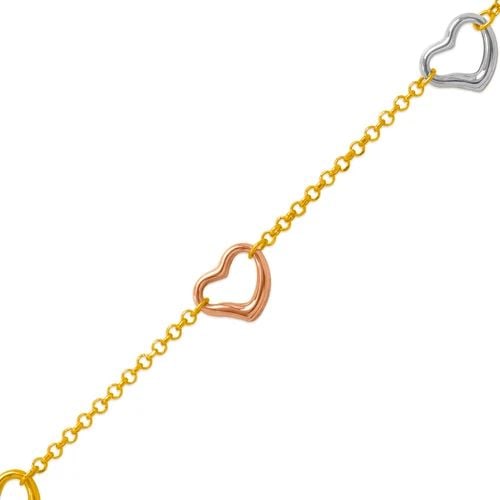 NEW 14K TRICOLOR GOLD CHARM ANKLET: NEW 14K TRICOLOR GOLD CHARM ANKLETCHARM ANKLETNEW 14KTRICOLOR GOLDLENGTH: 10" inchApx WEIGHT: 2.4g