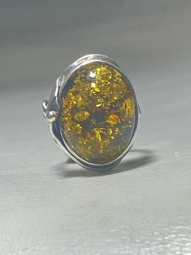 AMBER RING FLORAL VINTAGE STERLING SILVER WOMEN (1 of 2)