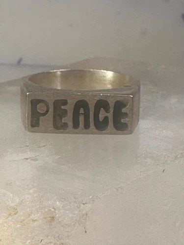 PEACE RING MEXICO MEXICAN BAND SOLID HEAVY SIZE 9.5 STERLING SILVER WOMEN MEN: PEACE RING MEXICO MEXICAN BAND SOLID HEAVY SIZE 9.5 STERLING SILVER WOMEN MEN Peace ring Mexico Mexican band solid heavy size 9.5 sterling silver women men Size 9.50 Weight 11.3g Width 5/16" Thinnest 