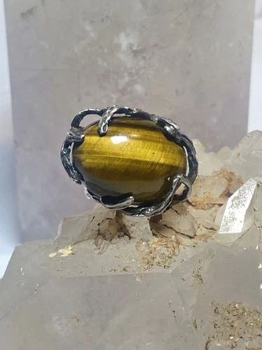 TIGER EYE RING BRUTALIST SOUTHWEST STERLING SILVER WOMEN GIRLS (1 of 2)