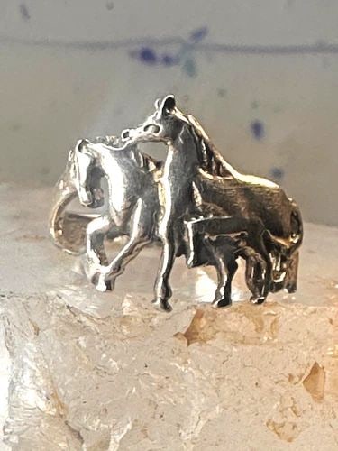 VINTAGE HORSE RING 2 HORSES SIZE 6.5 STERLING SILVER COWGIRL WOMEN GIRLS (1 of 2)